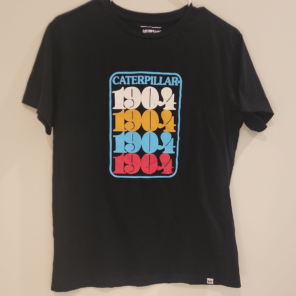 Caterpillar Black Tee with Vibrant 1904 Design